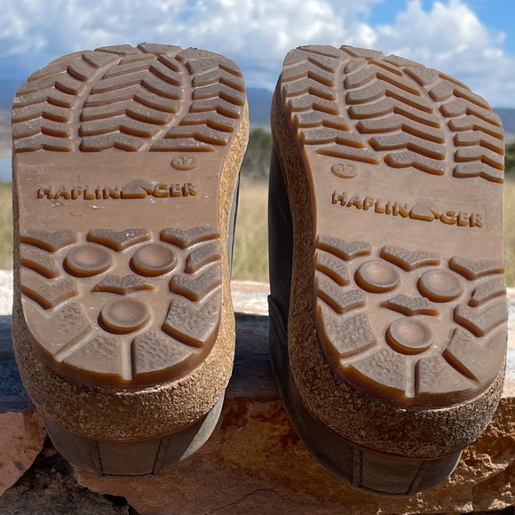 Haflinger Gray Leather Cork bottom Slip On Mules Women’s Size 7 37 Like New - Picture 11 of 13